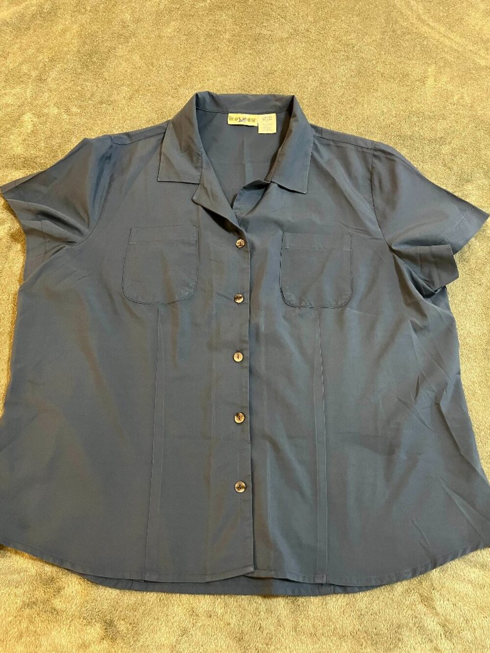 TravelSmith CoolMax Button‑Up Shirt Blouse Women’s XL Navy Short Sleeve USA Made
